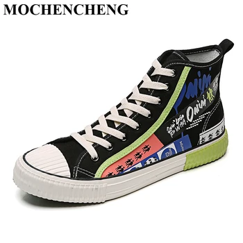 

Men Canvs Shoes Retro Style Lace-up High Top Canvas Shoes with Print Decor Breathable Nonslip Male Casual Footwear Platform