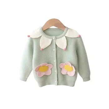 

winter Cute Girl Sweater Coat Cotton Applique Design Children Knit Cardigan O-neck Long Sleeve Clothes Christmas Gift ZL142