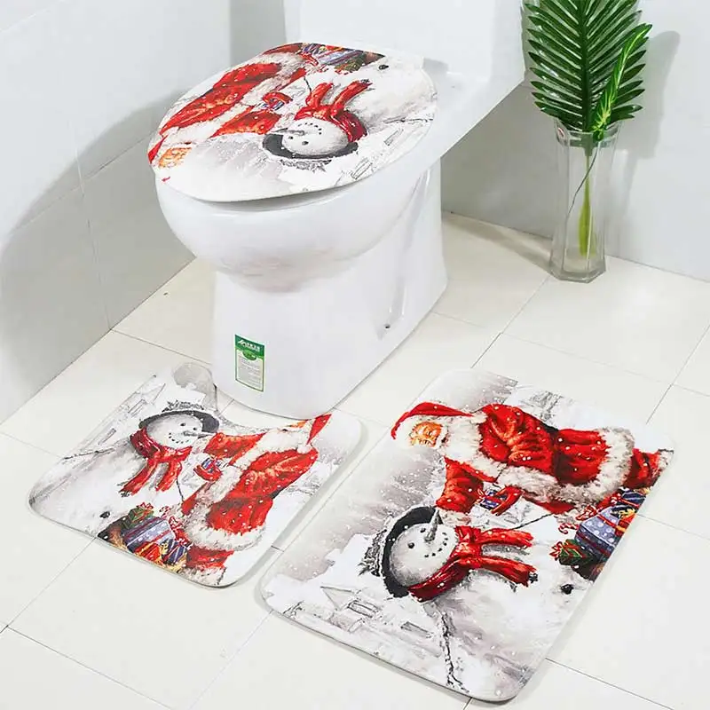 Рождественский коврик для ванной wc, сиденье для унитаза, крышка для унитаза, Тапа, украшение для унитаза