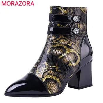 

MORAZORA 2020 top quality pate leather high heels shoes women ankle boots animal prints snake zip autumn winter booties woman