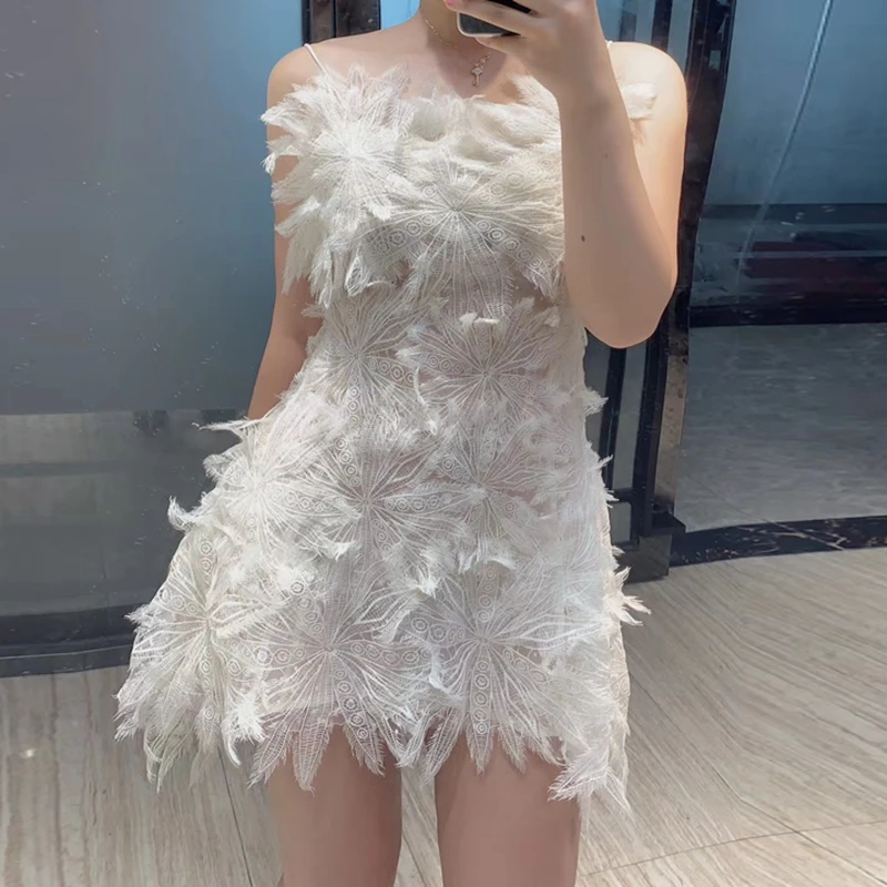 white short feather dress