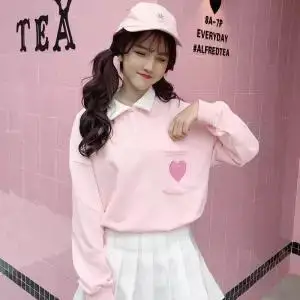 Весенние женские толстовки с капюшоном с длинным рукавом Kawaii Boyfriend style, осенняя уличная Толстовка Харадзюку с милым принтом сердца, Женская толстовка - Цвет: 1