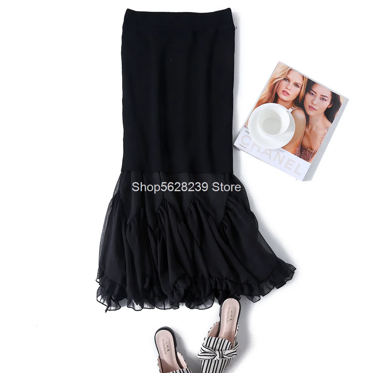

Splicing Knitting Half Body Skirt Medium Length Money Gao Waist Skirt Fishtail Bag Hip Skirt 2020 Season