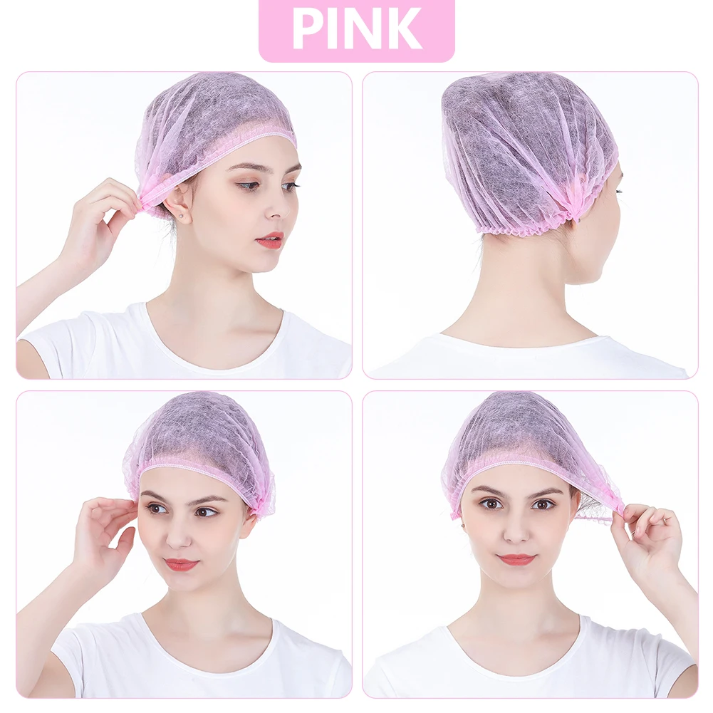 Rosa TOOGOO 100Pcs Set di cappello antipolvere pieghettato non tessuto monouso per capelli per doccia 