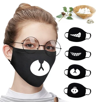 

Fashion Dustproof Cotton Mouth Face Mask Black Cartoon Expression Pattern Boutique Warm Mask Unisex Health Cycling Respirator