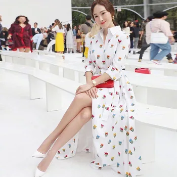 

High-quality 2020 new fashion ladies with the same paragraph floral print loose lace single-breasted slim casual woman dress