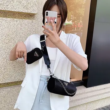 

2PCS Women's Crossbody Bag Baguette Shape Shoulder Bags Designer Luxury Handbag Female Cylindrical Tote Mini Chain Messenger Bag