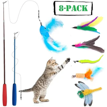 

1 Set Cute Kitten Dragonfly Cat Toys Rod Teaser Wand Pet Toys for Cats Interactive Stick Cat Supplies
