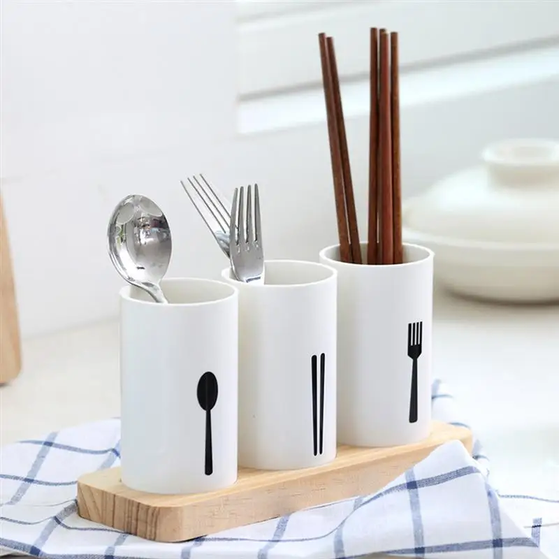 Flatware Organizer With Wood Base Cutlery Utensil Holder Spoons