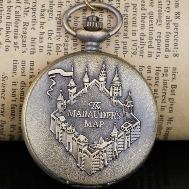 

Steampunk Bronze Map Design Pocket Watch Quartz Retro Pendant Watch with Fob Necklace Chain Unisex Clock Gifts