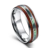 TIGRADE 8mm Tungsten Carbide Rings Hawaiian Koa Wood and Abalone Shell Wedding Bands for Men Comfort Fit Size 6-13 Brand bague 1