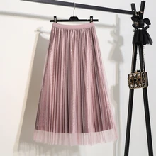 Длинная Тюлевая юбка осень зима блестящая бархатная юбка бежевая серая зеленая розовая Женская юбка