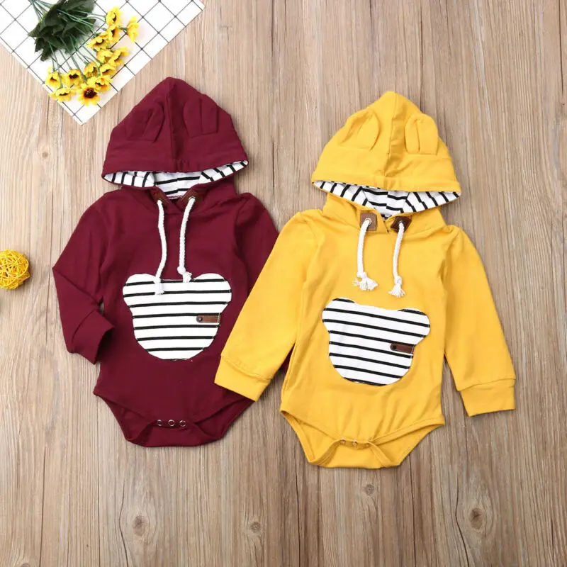 Одежда для новорожденных мальчиков и девочек, комбинезон с капюшоном, милые толстовки с длинными рукавами и ушками медведя, комбинезон, одежда для детей 0-24 месяцев, теплый комбинезон для маленьких мальчиков