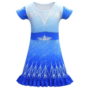 

Kids Ruffle Skirt Fro 2zen Cosplay Costume Aisha Girl Mid-length Short-sleeved Pajama Dress 80195