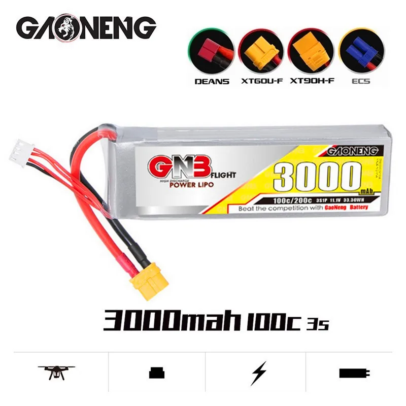 1-2PCS GNB 50C/100C HV 3S 11.1V 3000mAh Lipo Battery With XT60 XT90 T Plug For FPV Drone RC Helicopter Car Boat UAV Parts | Электроника