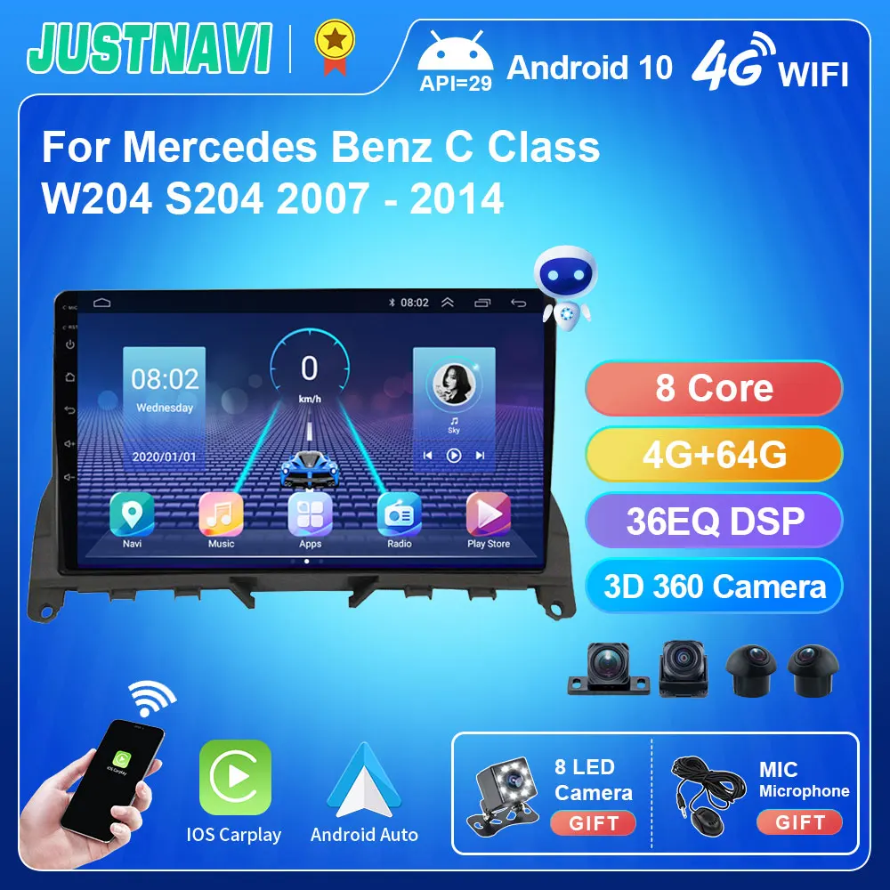 JUSTNAVI 9 &quotQT5 DSP 4 Гб + 64 ГБ Android 10 0 для Mercedes Benz C Class W204 S204 2007 - 2014 стерео беспроводной