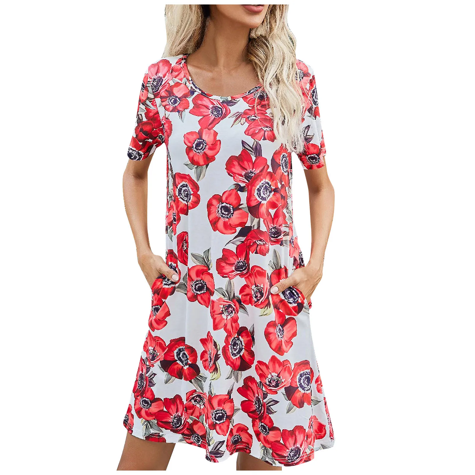 Summer Ladies High Quality Dresses Women Casual O-Neck Short Sleeve Prints Loose Strapless Dress Sundress vestidos de mujer 2
