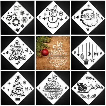 

Christmas Stencils Templates 16PCS Merry Chrismas, Stanta Claus, Snowflakes, Ba M17F