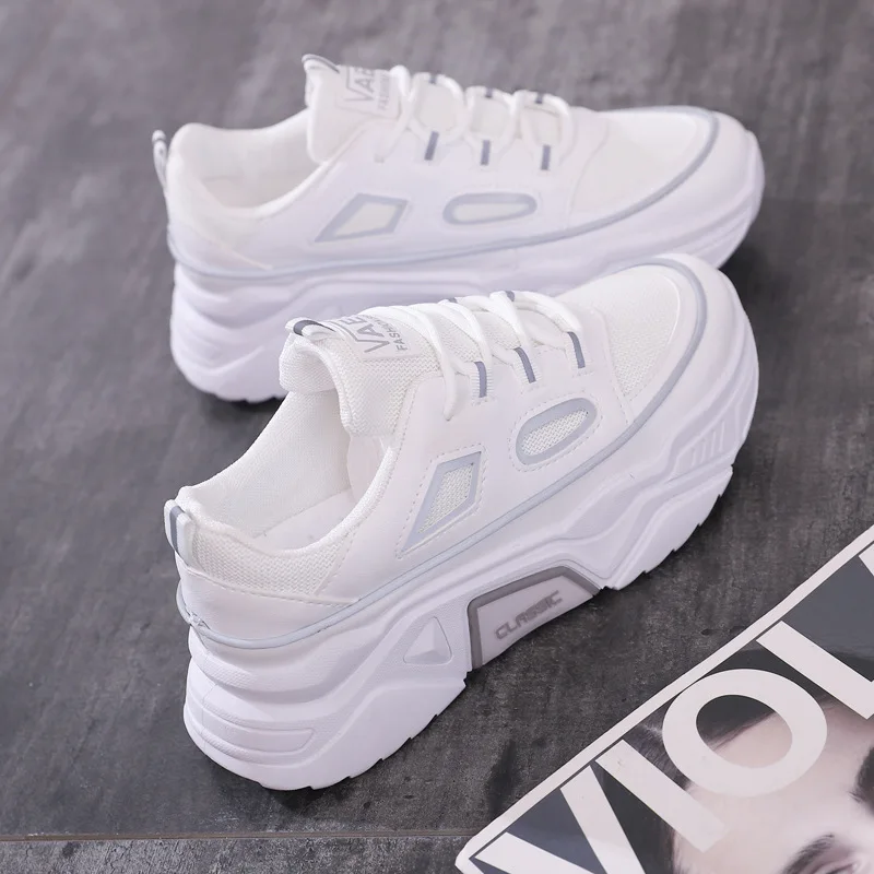 

2019 Autumn New Style Korean-style Students Breathable Mesh Versatile Casual Dad Shoes Extra High White Shoes Athletic Shoes Wom