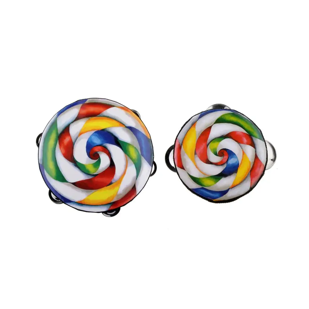2pcs Hand Held Tambourine Drum Round Percussion Toy Musical Instrument for Children Kids
