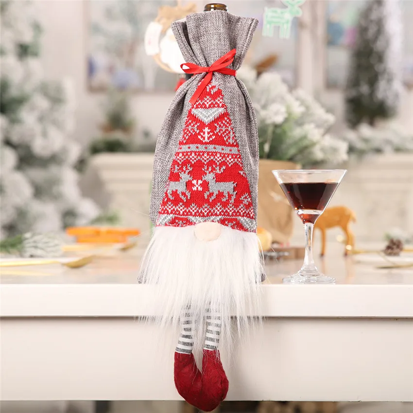 Рождественская крышка для бутылки вина набор декора Санта Клаус Снеговик олень куклы сумка для бутылки одежда кухонный Декор год Рождество ужин вечеринка - Цвет: 01-Gray