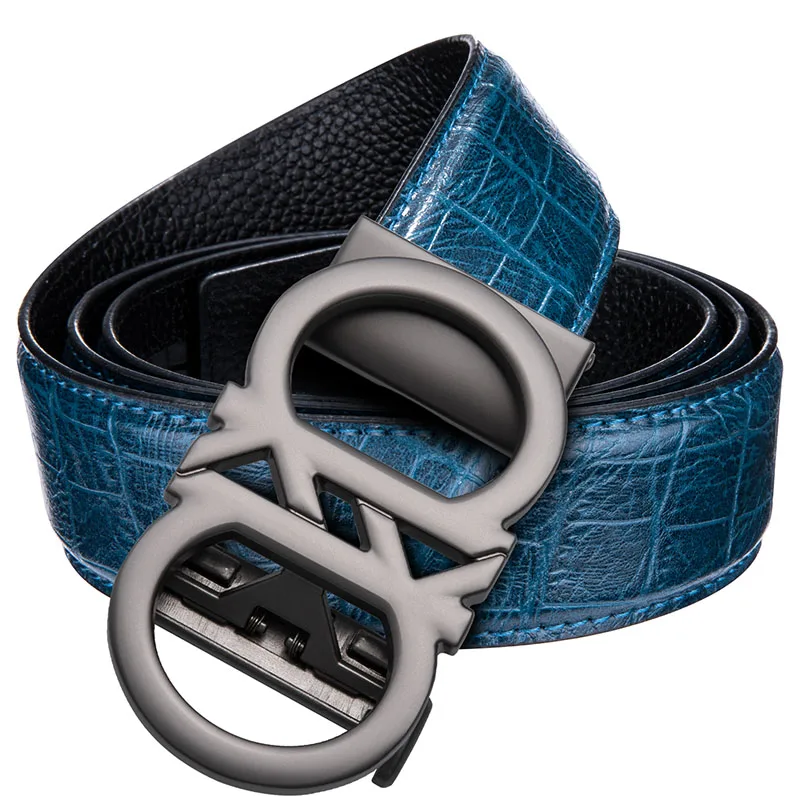 DJ-E-2026 Hi-Tie модный синий ремень мужской Роскошный дизайнерский ковбойский Повседневный крокодиловый кожаный ремень для джинсов ремень Автоматическая Пряжка ремни для мужчин - Цвет: DJ-E-2026