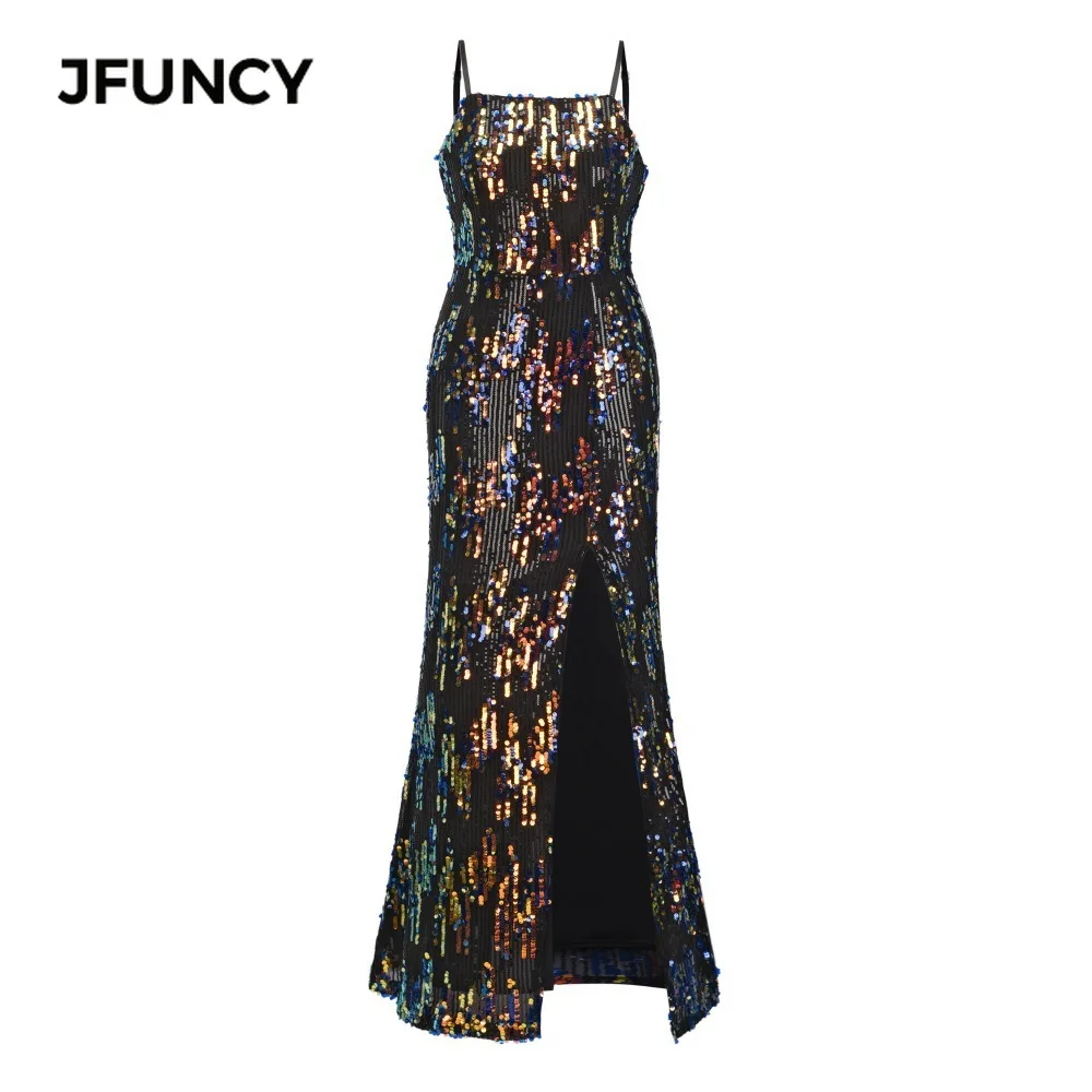 JFUNCY, новинка, женское длинное платье на бретелях, блестящие, с блестками, свадебные, вечерние, вечерние, элегантные платья, сексуальное, размера плюс, винтажное, макси платье