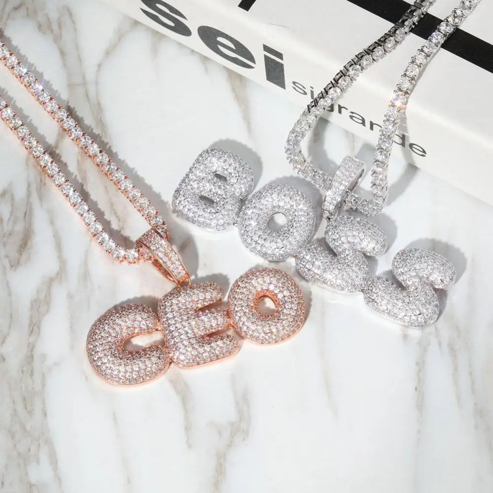 Пользовательское имя Iced Out Bubble цепочка с буквами ожерелья с подвесками для мужчин амулеты Циркон хип-хоп ювелирные изделия с золотой серебряной теннисной цепью