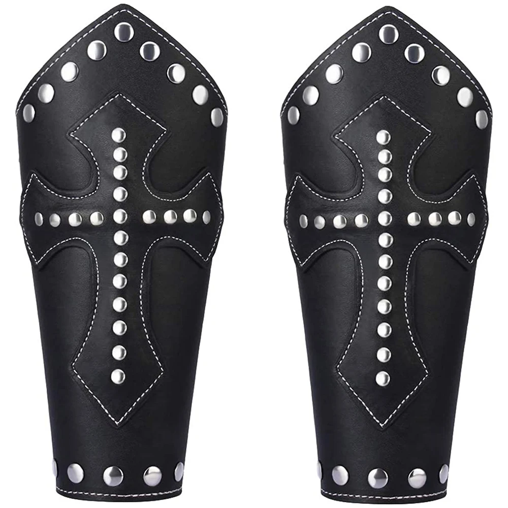 Genuine Leather Punk Rock Biker Wristband Cuff Wrap Gauntlet Armor Cuff Adjustable Medieval Knight Dance Performance Costumes