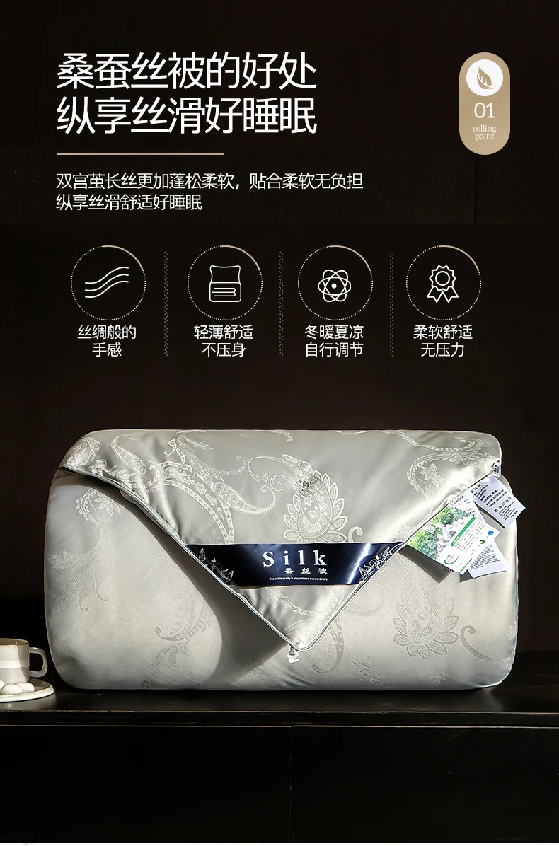 Natural Mulberry Silk Luxury Quilt Filling King Queen Full Size Comforter Winter Thick Silk Quilt Solid Color