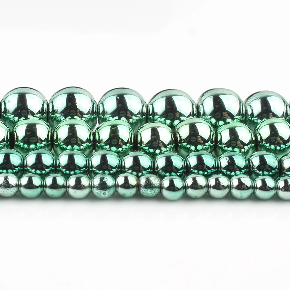 Natural Stone Hematite Round Beads in Gold & Silver Tones for Jewelry Making - 15'' Strand