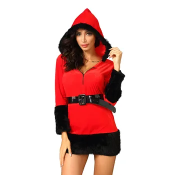 

Plus Size Women Sexy Lingerie Porno Erotic Babydoll Underwear Christmas Hooded Robe Velvet Lingerie Bathrobe Belt Pajamas Skirt