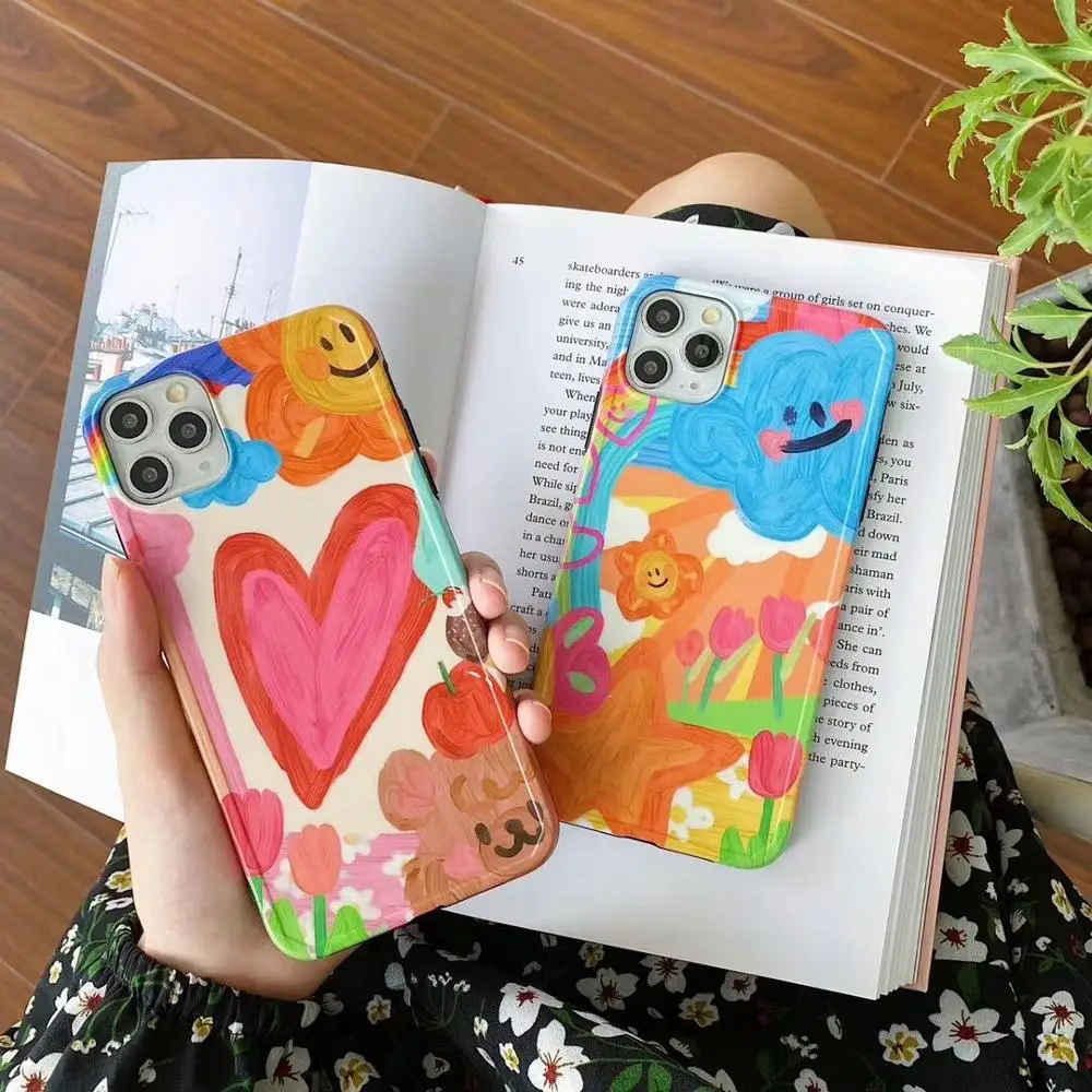 

Cute Graffiti Flower Heart Phone Case For iPhone 11 11Pro Max X XR XS Max 8 7 Plus Silicone Case Soft Back Cover