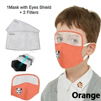 

3PC Child Reusable Washable Face Mask Cartoon Dustproof Outdoor Mouth Mask with Eyes Shield + 6 Filters Mouth Cover Mascarillas