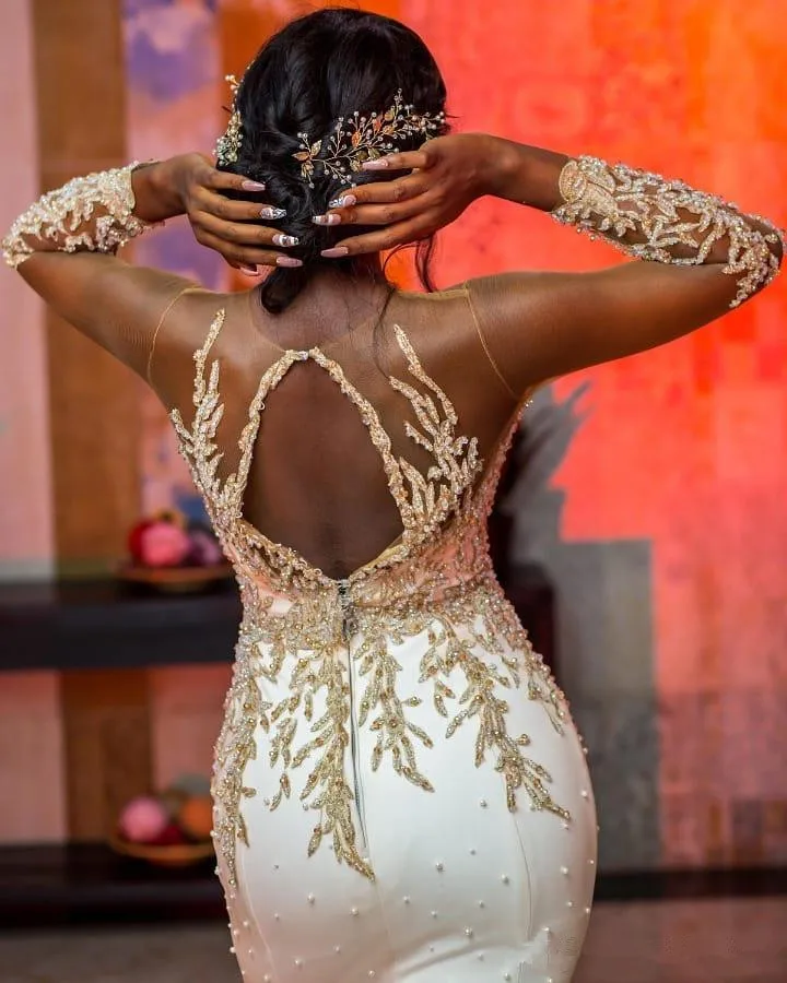 Aso Ebi арабские Роскошные кружевные бисерные вечерние платья с прозрачным вырезом, платья для выпускного вечера с длинным рукавом, вечерние платья