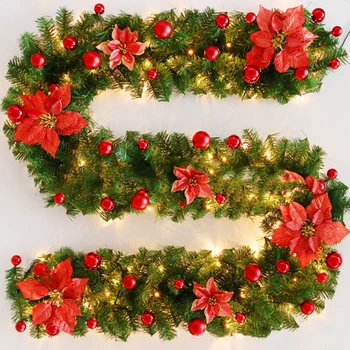 

2.7m/9ft Artificial Christmas Fireplace Garland Wreath Fake Pine Tree Ornament Wall Door Decor Christmas Tree Ornaments