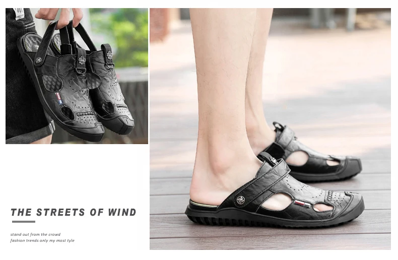 WOLFANT New two-layer Leather Sandals outdoor low-top Sandals man sandals zapatillas de plataforma verano