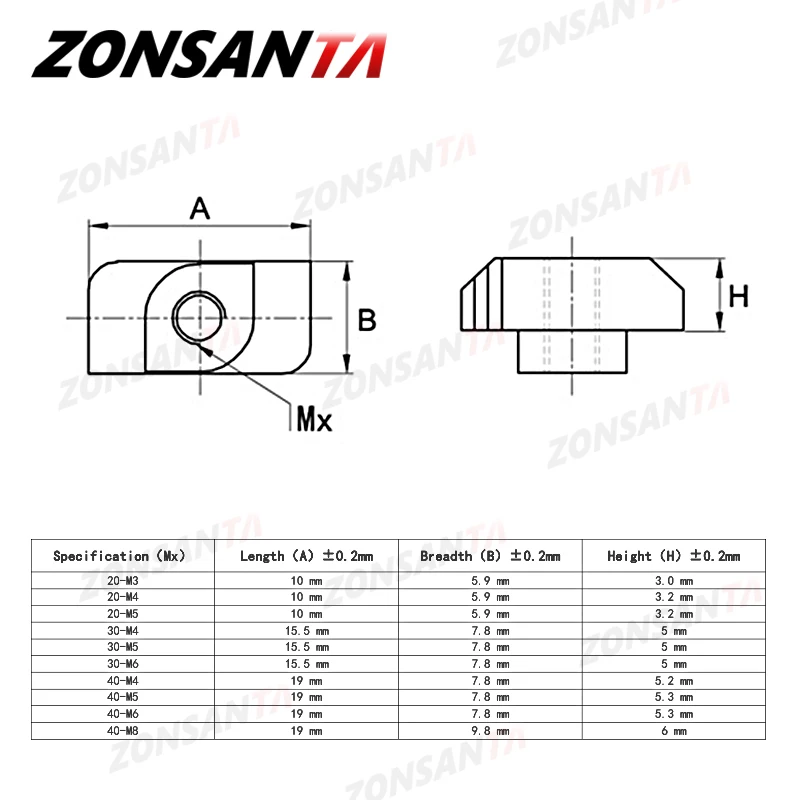 ZONSANTA T Slot Nut M3 M4 M5 M6 M8 T Nut Hammer Sliding Head 3D Printer Parts Fastener Connector 3030 4040 Aluminum Profile Sliding T Nut Sliding Hammer Nut
