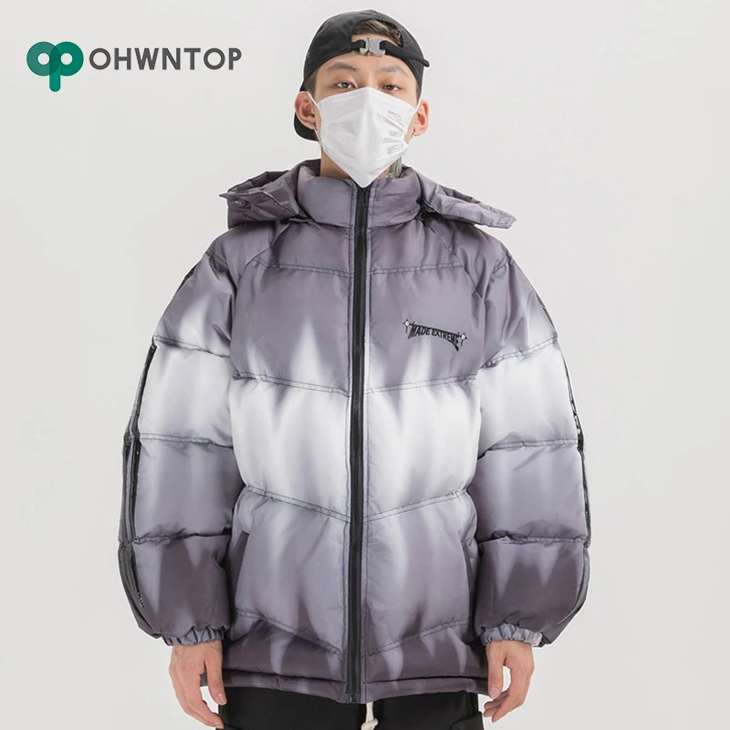 Зимняя куртка в стиле хип-хоп с капюшоном парка полоску светоотражающая дутая