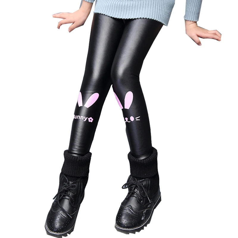 

3 4 5 6 7 8 9 10 11 12 Year Girls Leather Pants New Thick Warm Fall Winter Kids Trousers Elastic Waist Cartoon Children Pant
