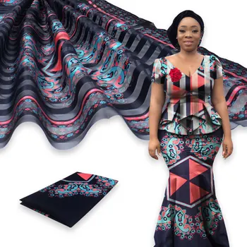 

4yards+2 yards Organza silk fabric ribbon silk material High quality digital african print silk fabric for women dress