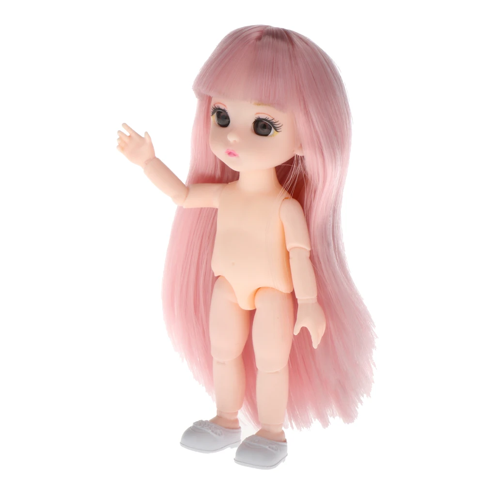 Lovely 13 Moveable Ball Joints 1/12 BJD Mini Girl Doll 3D Eyes DIY Supplies Birthday Gift  Pink Yellow Silver Hair Dolls Toy