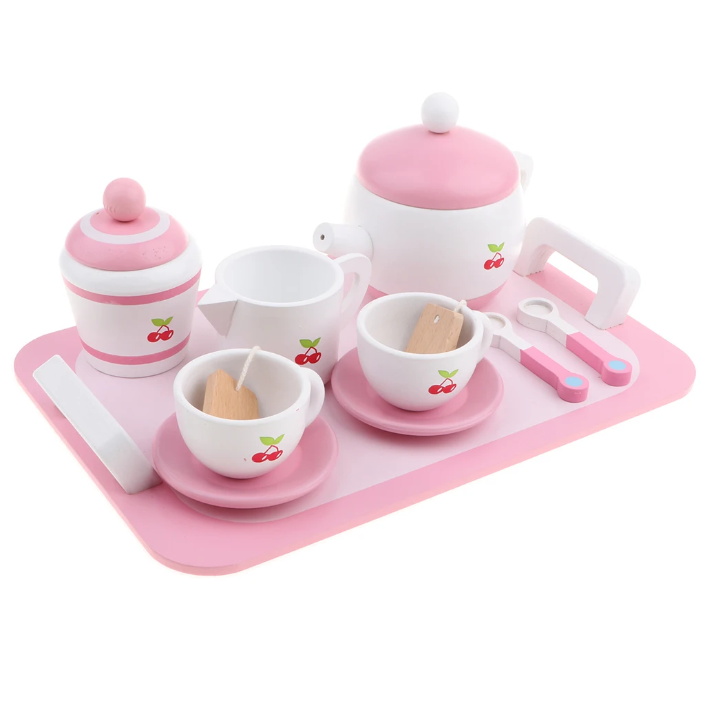 Wooden Tea Set Party Children Kids Pretend Play Developmental Game Toys