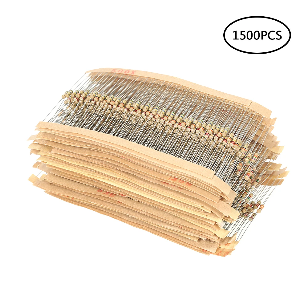 

1500pcs 75 Values 1 ohm to 10M ohm 1/4W 5% Carbon Film Resistors Assortment Kit Electronic Components