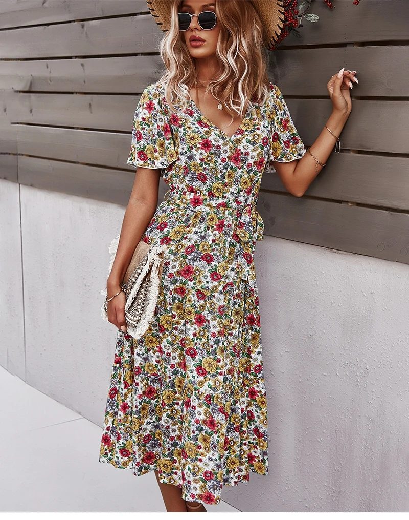 Spring New Short Sleeve Floral Dress – Miggon