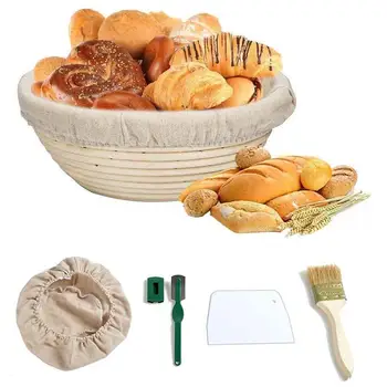 

5Pcs/Set Rattan Woven Bread Fermentation Dough Proofing Basket Bowl Brush Kit This set of kit is perfect for bread fermentation.