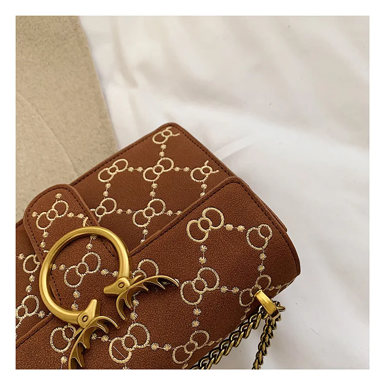 2019 New Design Deer Suede Leather Handbag Small flap Crossbody Bags for Women Quilted Embroidery Chain Shoulder Purse Black Red (12)