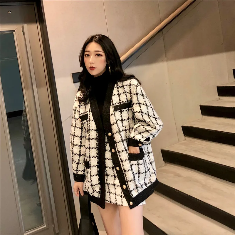 2023 Autumn Winter Fashion 2 Piece Set Women Long Sleeve Tweed Wool Jacket  Coat+Mini Wool Skirt Set Ladies Vintage Clothing Sets