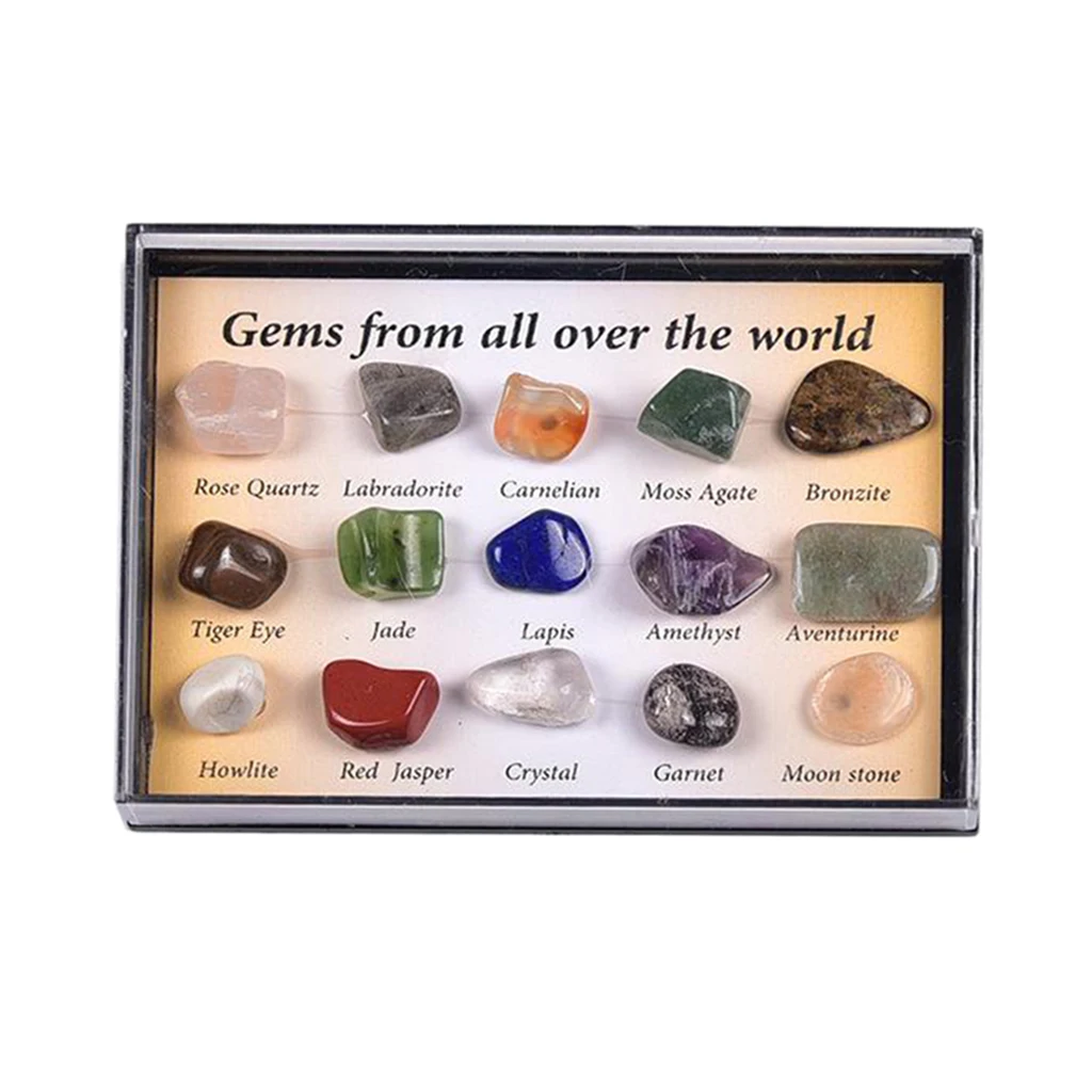 15pcs Natural Mineral Gemstone Rocks Crystal Polished Science Stones Collection Supplies Valentine's Day Present Gift