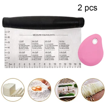 

DOUGH CUTTER/CHOPPER & SILICONE BOWL SCRAPER Stainless Steel Pastry & Dough Cutter with Measurements Guide for Cooking Grilling